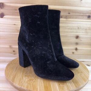 Jessica Simpson Boots Womens 9M Black Velvet Floral Embossed Aninada Bootie